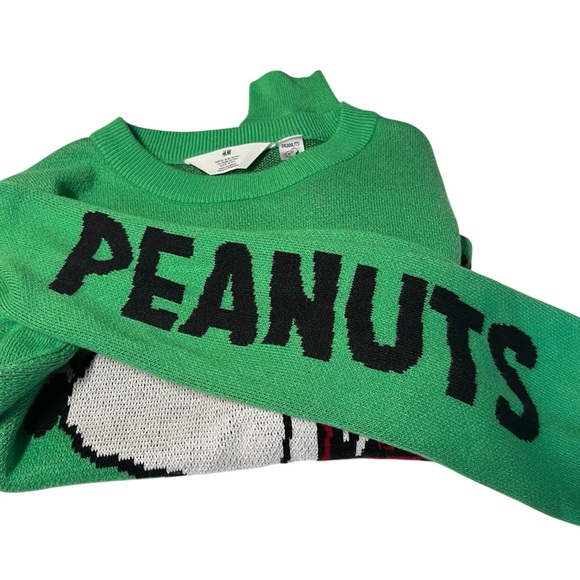 H&M Peanuts Snoopy Green Jacquard Knit Cropped Sweater “Vacay Mode" - Picture 4 of 10